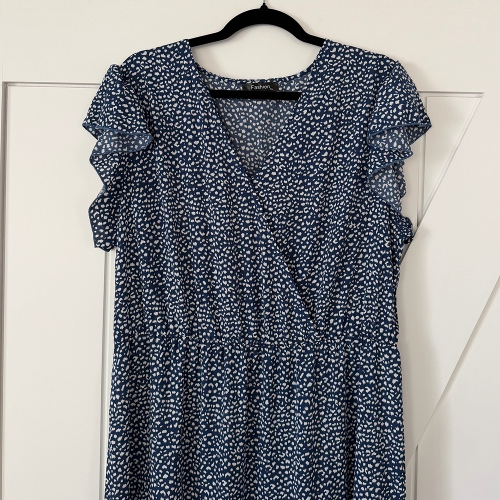 Navy White Leopard Print Summer Maxi Dress - Picture 9 of 12